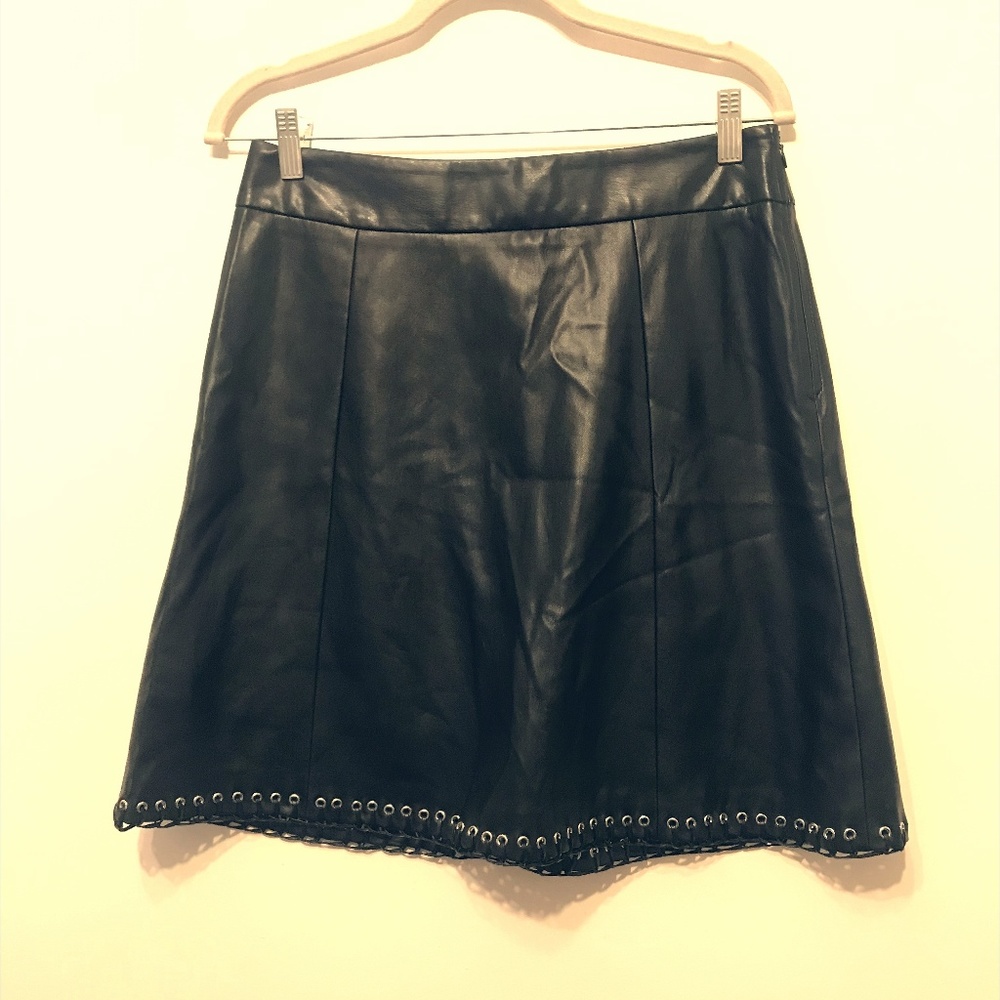 Faux leather midi w grommet lacing hem detail